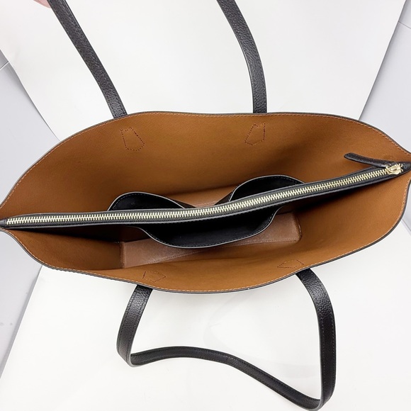 Quince Italian Leather Triple Compartment Shopper Tote Bag Black Work Laptop - Picture 8 of 14